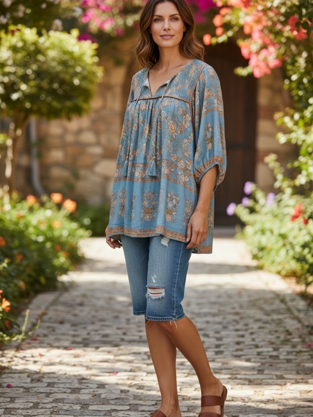 Umgee Floral Boho Peasant Top
